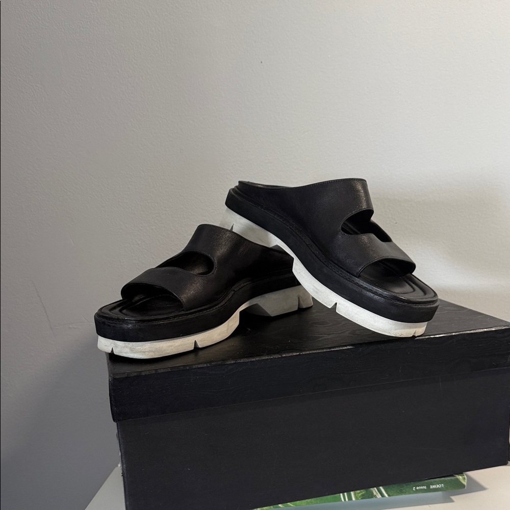 Dries Van Norten Black Calf Leather Cut Out Lug Sole Sandals